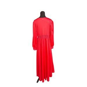 Shadowline Silhouette Lace Bodice Button Down Long Robe - nylon - red - size L